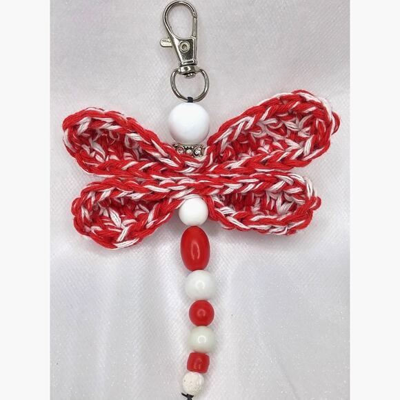 Dragonfly Vintage Beaded Keychain Hand Crafted Crochet Purse Charm Bag Clip NEW - Picture 10 of 11